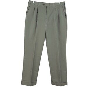 Geoffrey Beene Men's Green Pants Size 38x30 Pleated Front Cuffed Hem Mid Rise